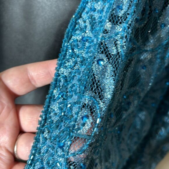 Long line mesh lace cardigan beaded rhinestone fairycore whimsical artsy western - Picture 2 of 6